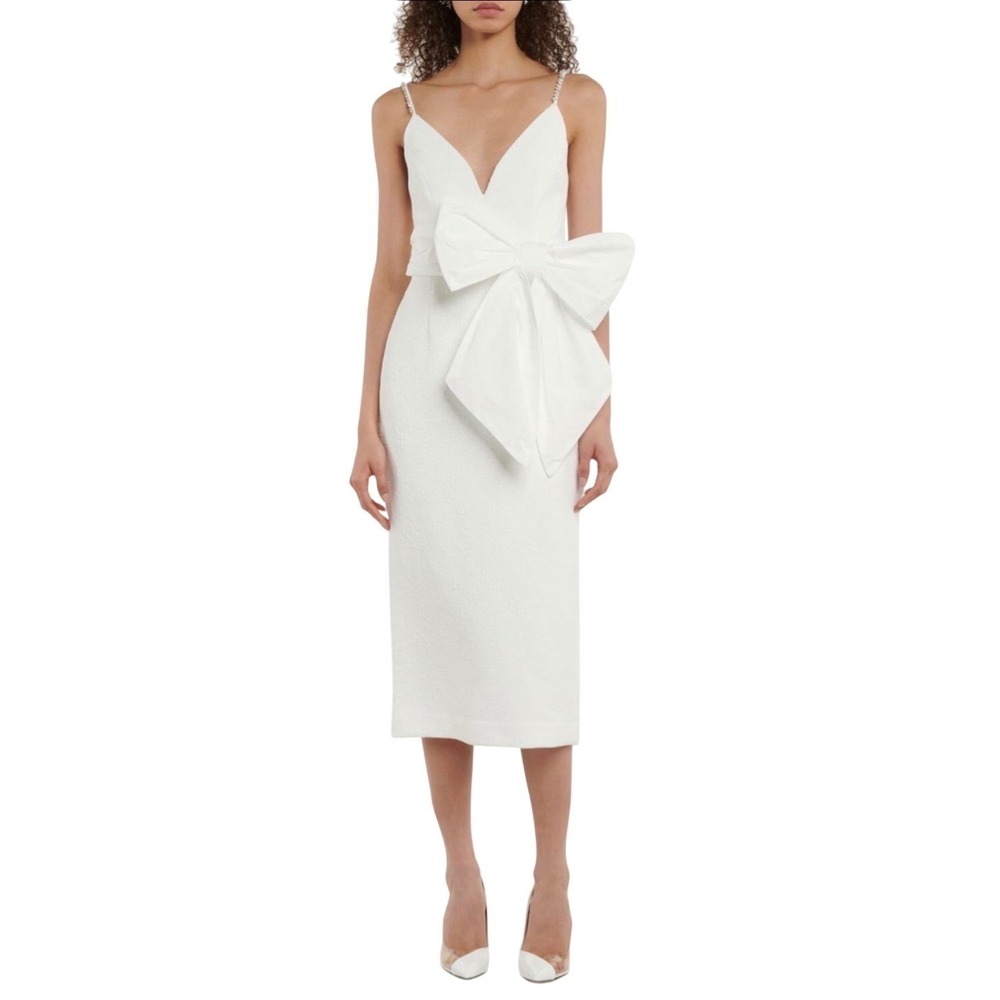 Rebecca Vallance Dress Genevieve‎ Ivory Midi Rhinestone Strap Bridal Size 0